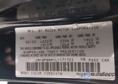 2020 Mazda Mazda3 Premium Package из США, поврежденный, VIN JM1BPBNM1L1171723